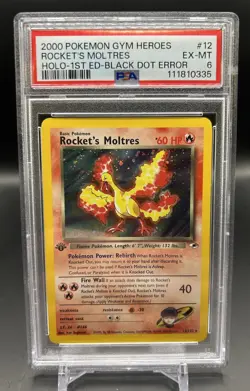 ROCKET'S MOLTRES Pokemon Gym Heroes 1st Edition Holo Black Dot Error #12 - PSA 6 - Image 1