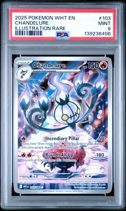2025 POKEMON WHT EN-WHITE FLARE ILLUSTRATION RARE #103 CHANDELURE PSA 9 TCG - Image 1