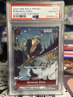 2023 ONE PIECE PROMOS #013 RORONOA ZORO 3 ON 3 CUP-TOP PRIZE PSA 10 - Image 1