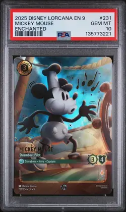 2025 Disney Lorcana EN 9 MICKEY MOUSE steamboat Pilot ENCHANTED PSA 10 - Image 1