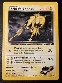 Rocket's Zapdos 15/132 Gym Challenge Holo 2000 Pokemon Card Wotc Holo Swirl! Mp - Image 1