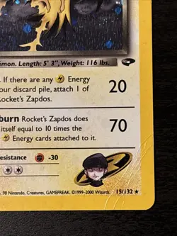 Rocket's Zapdos 15/132 Gym Challenge Holo 2000 Pokemon Card Wotc Holo Swirl! Mp - Image 4