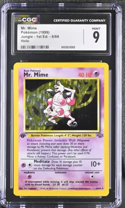 1999 Pokemon Jungle 1st Edition 6/64 Mr. Mime Holo CGC 9 MINT - Image 1