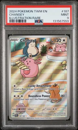2024 POKEMON TWM EN-TWILIGHT MASQUERADE ILLUSTRATION RARE #187 CHANSEY PSA 9 - Image 1