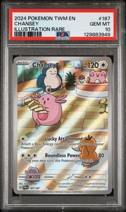 2024 POKEMON TWM EN-TWILIGHT MASQUERADE ILLUSTRATION RARE #187 CHANSEY PSA 10 - Image 1