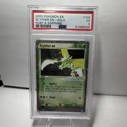 Pokemon TCG Scyther ex Ruby & Sapphire 102/109 Holo EX PSA 5 2003 - Image 1
