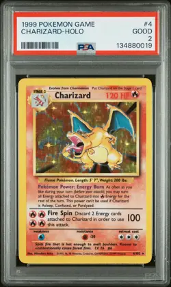 1999 POKEMON BASE SET UNLIMITED #4 CHARIZARD-HOLO PSA 2 - Image 1