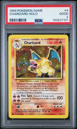 1999 POKEMON BASE SET UNLIMITED #4 CHARIZARD-HOLO PSA 2 - Image 1