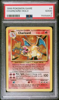 Pokemon Charizard Holo 1999 Base Set Unlimited #4 PSA 2 Good - Image 1