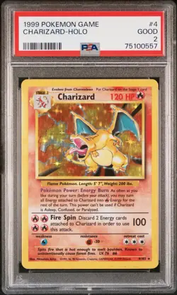 1999 POKEMON BASE SET UNLIMITED #4 CHARIZARD-HOLO PSA 2 - Image 1