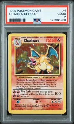 1999 POKEMON BASE SET UNLIMITED #4 CHARIZARD-HOLO PSA 2 - Image 1