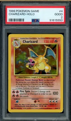 1999 Pokemon Charizard Holo Base Set Unlimited #4 PSA 2 - Image 1
