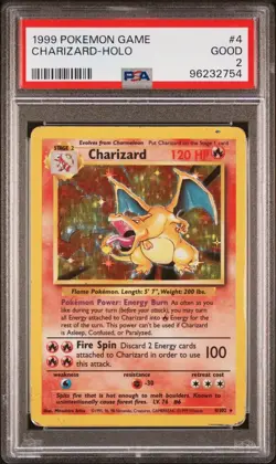 1999 Pokemon Base Set Unlimited Charizard Holo #4 PSA 2 - Image 1