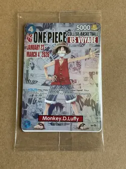 Monkey.D.Luffy One Piece US Voyage Rutgers Basketball Sealed Card and Poster - Image 1