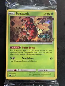 Buzzwole Holo Promo Pack Cosmic Eclipse SM218 SEALED RARE Pokemon TCG - Image 1