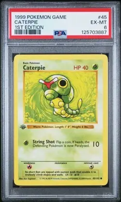 CATERPIE #45 PSA 6 • 1999 POKEMON GAME 1ST EDITION BASE SET SHADOWLESS - Image 1
