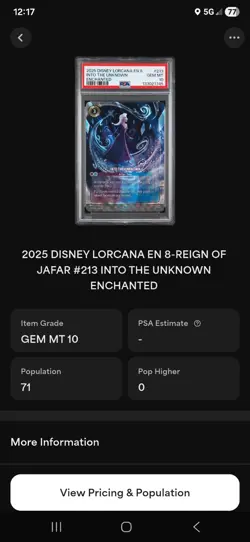 2025 DISNEY LORCANA EN 8-REIGN OF JAFAR ENCHANTED #213 INTO THE UNKNOWN PSA 10 - Image 4