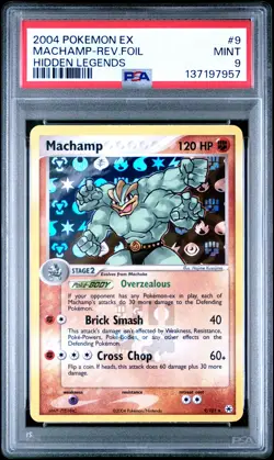 2004 POKEMON EX HIDDEN LEGENDS #9 MACHAMP-REVERSE FOIL PSA 9 - Image 1