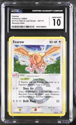 Pokemon CGC 10 Gem Mint Fearow 24/112 EX Fire Red & Leaf Green Reverse Holo Rare - Image 1