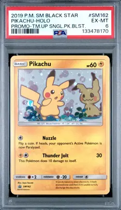 2019 POKEMON SM BLACK STAR PROMO #SM162 PIKACHU-HOLO PROMO-TM.UP PSA 6 - Image 1