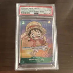 Bandai Monkey.D.Luffy P-037 1st Anniversary Tournament Promo Foil PSA 10 2023 - Image 1