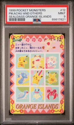 1999 POCKET MONSTERS SEALDASS ORANGE ISLANDS #12 PIKACHU AND OTHERS PSA 9 - Image 1