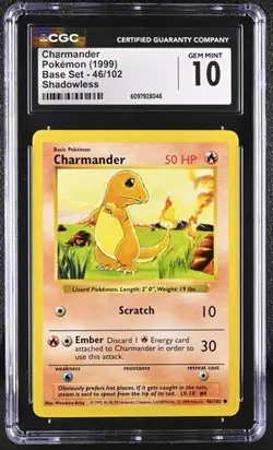 Charmander Shadowless CGC 10 GEM Pokemon (1999) Base Set #46/102 - Image 1