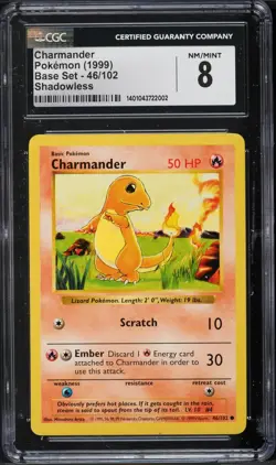 1999 Pokemon Base Set Shadowless Charmander #46 CGC 8 NM-MT - Image 1
