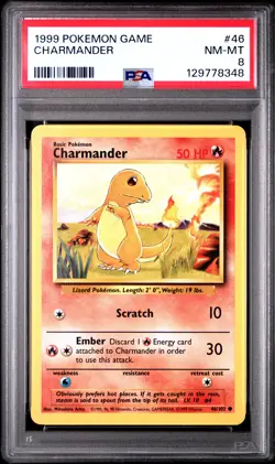 1999 POKEMON BASE SET UNLIMITED #46 CHARMANDER PSA 8 - Image 1