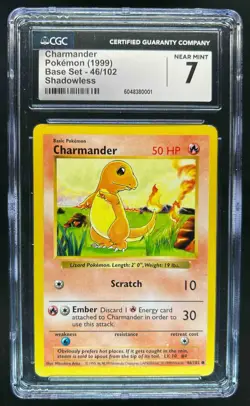 1999 Pokemon Set Shadowless Charmander #46/102 CGC 7 - Image 1