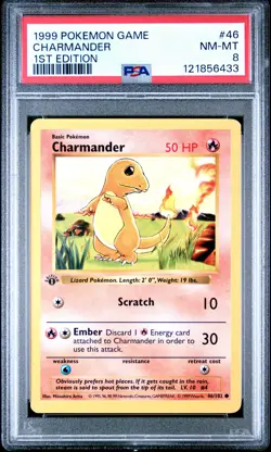 1999 POKEMON BASE SET 1ST EDITION #46 CHARMANDER PSA 8 - Image 1