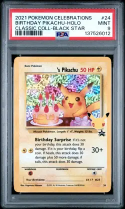 PSA MINT 9 - 2021 POKEMON CELEBRATIONS BLACK STAR 24 BIRTHDAY PIKACHU HOLO - Image 1