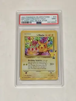 2021 Pokemon Celebrations Birthday Pikachu Holo Black Star #24 Mint PSA 9 Card - Image 1
