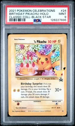 2021 POKEMON CELEBRATIONS CLASSIC COLL #24 BIRTHDAY PIKACHU-HOLO PSA 9 MINT - Image 1