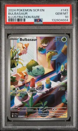 Pokemon TCG Bulbasaur Stellar Crown Illustration Rare Card 143/142 PSA 10 - Image 1