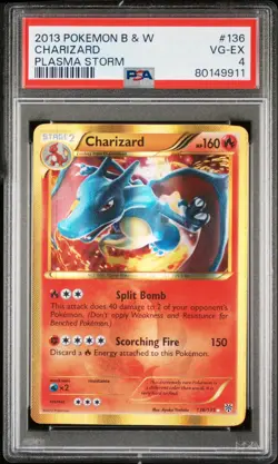 PSA 4 2013 Pokemon Black & White Plasma Storm Charizard Holo Foil SHINY 136/135 - Image 1
