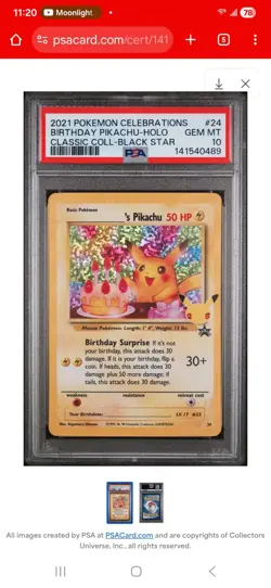 PSA 10 Birthday Pikachu Celebrations Classic Collection Pokemon Holo Black Star - Image 1