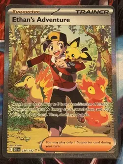 Pokemon TCG Destined Rivals Ethan's Adventure Full Art Trainer Card 236/182 Sir - Image 1