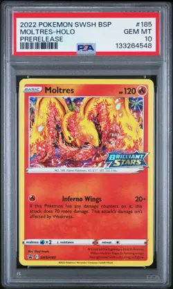 2022 POKEMON SWSH BLACK STAR PROMO PRERELEASE #185 MOLTRES-HOLO PSA 10 - Image 1