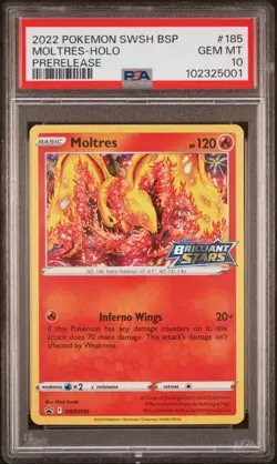 2022 POKEMON SWSH BLACK STAR PROMO PRERELEASE #185 MOLTRES-HOLO PSA 10 - Image 1