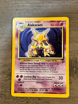 HOLO SWIRLED! Pokemon Alakazam TCG Card 1/130 Base Set 2 Unlimited Rare - Image 2