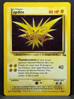 Pokemon TCG Zapdos 15/62 Fossil Unlimited Holo Rare LP - Image 1