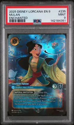 Disney Lorcana Fabled Mulan Considerate Diplomat Enchanted Foil #235/204 PSA9 - Image 1