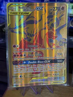 Pokemon Reshiram & Charizard GX Tag Team Gold JUMBO Black Star Promo Card SM247 - Image 2