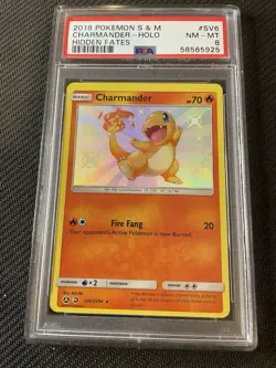 PSA 8 NM Pokemon Charmander Sun & Moon Hidden Fates Holo SV6/SV94 - Image 1