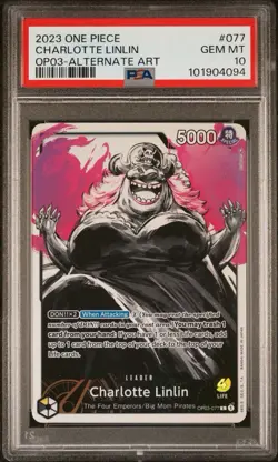 One Piece Pillars Of Strength Charlotte Linlin OP03-077 Leader Alt Art PSA 10 - Image 1