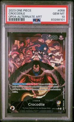 2023 ONE PIECE OP04-KINGDOMS OF INTRIGUE ALTERNATE ART #058 CROCODILE PSA 10 - Image 1