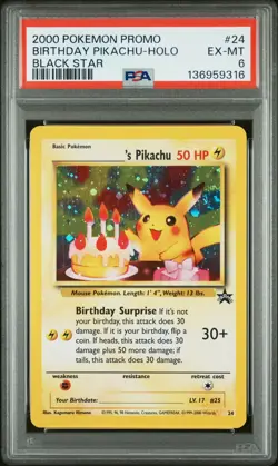 2000 POKEMON PROMO BLACK STAR #24 BIRTHDAY PIKACHU-HOLO PSA 6 - Image 1
