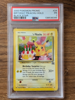 2000 Pokemon Black Star Promo PSA 1 Birthday Pikachu Holo #24 FRESH GRADE CASE - Image 1