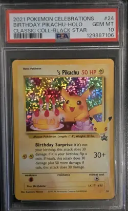 2021 Pokemon Celebrations LV.17/#25 Birthday Pikachu Holo Promo Blk *..graded 10 - Image 1